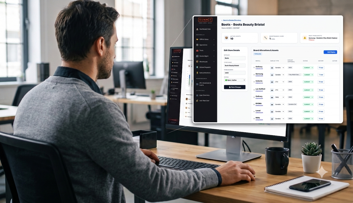 Estate Directory dashboard showing store details and brand allocations